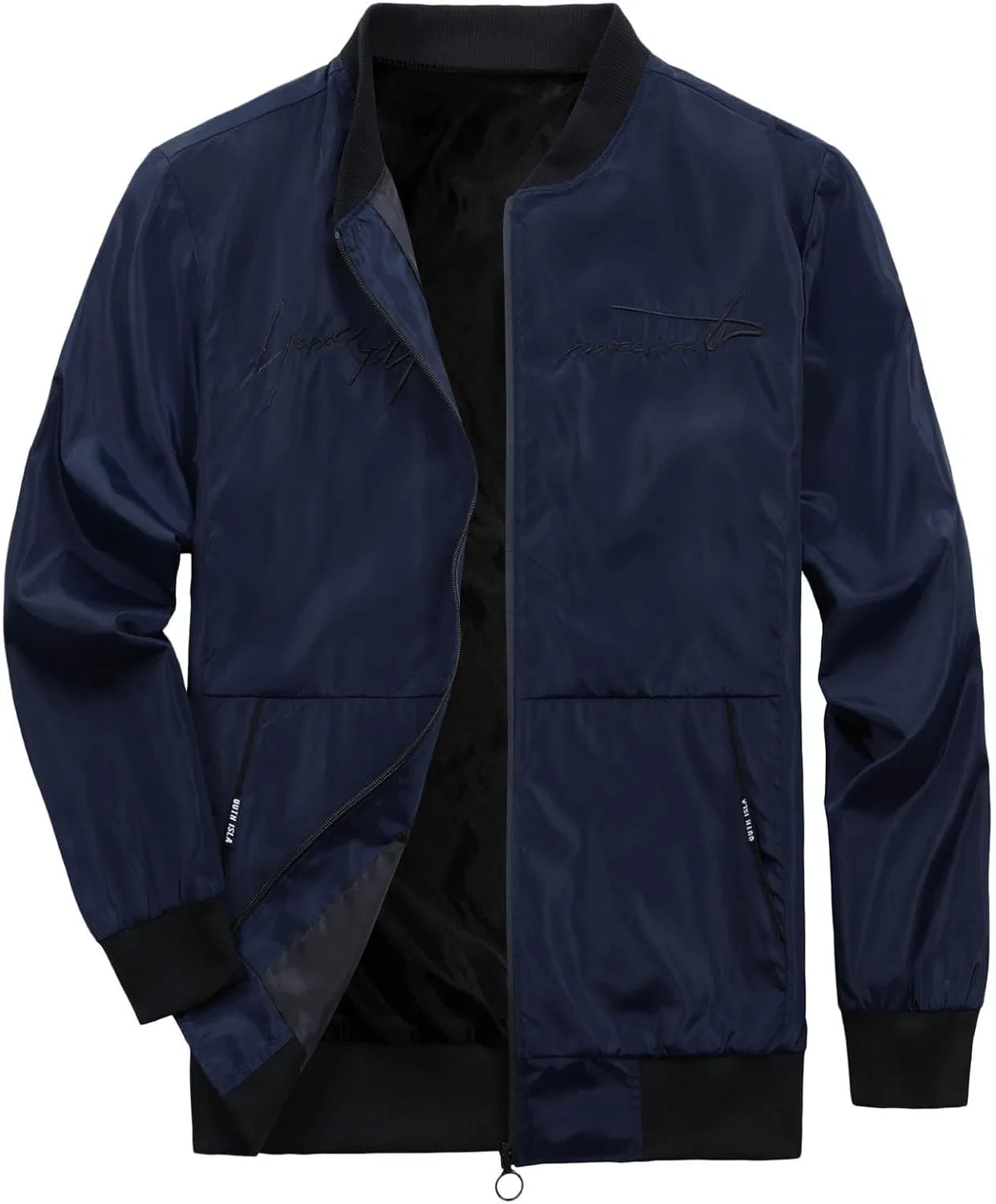 Мужская куртка с вышивкой, на молнии, Polyester, Navy