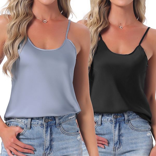 

Женский комплект из 2 предметов: атласная пижама-камисоль с мягкими тонкими бретелями Inspire Chic, Black Light Blue