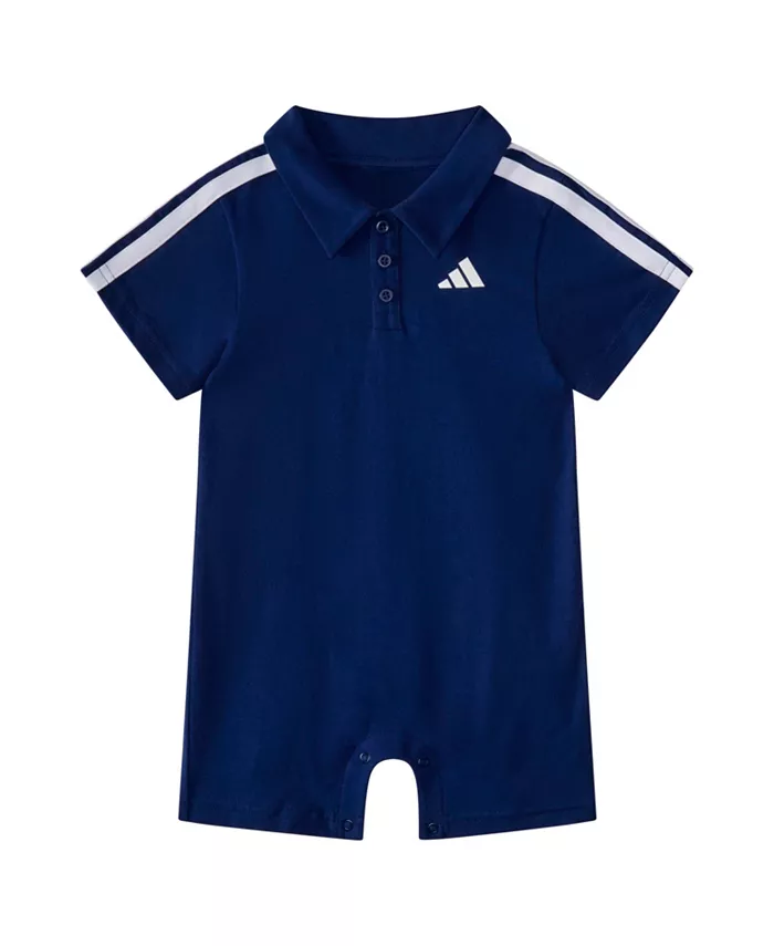 

Детский короткий рукав хлопковый поло-комбинезон для мальчиков adidas, синий