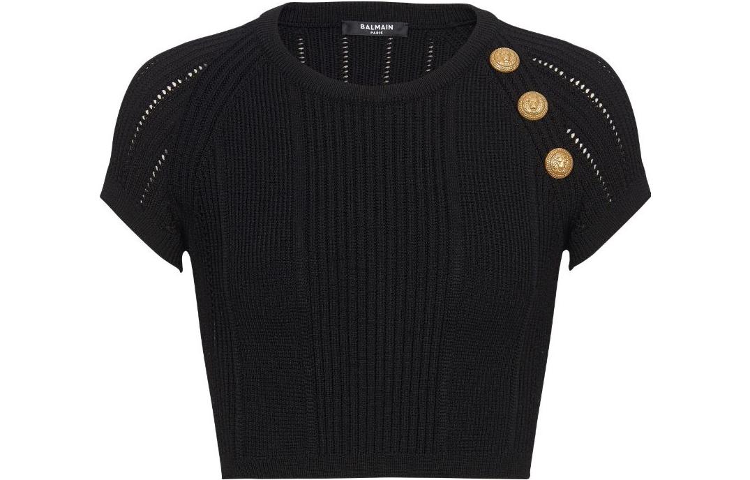 

Топ из тонкого джемпера с тремя пуговицами BALMAIN, черный