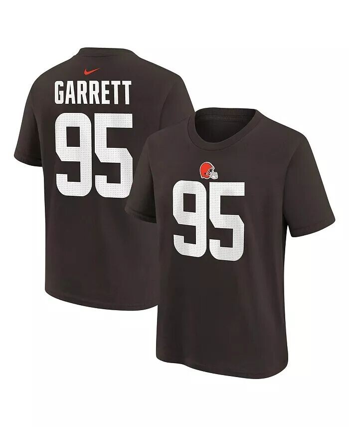 

Футболка Big Boys and Girls Myles Garrett Brown Cleveland Browns с именем игрока и номером Nike, коричневый