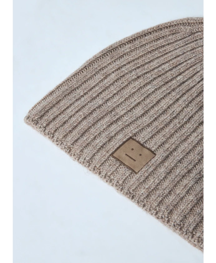 Вязаная шерстяная шапка-бини с логотипом Acne Studios, коричневый — фото 2