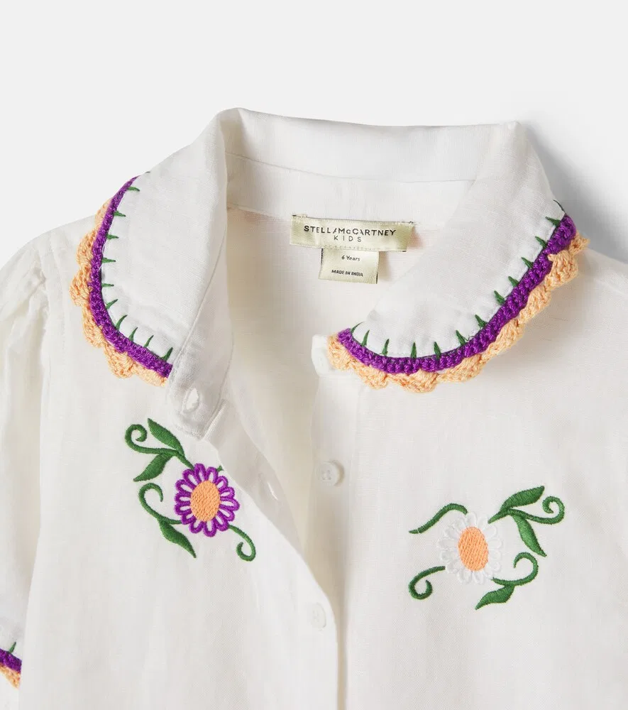 Рубашка из вышитого льна и хлопка Stella McCartney Kids, белый — фото 4