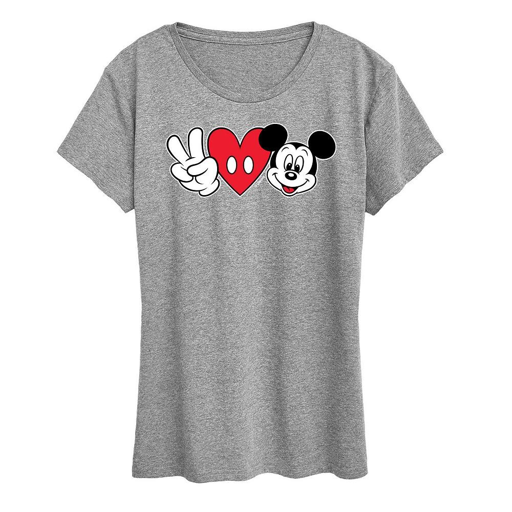 

Женская футболка с рисунком Микки Мауса Disney's Peace Love Licensed Character, серый