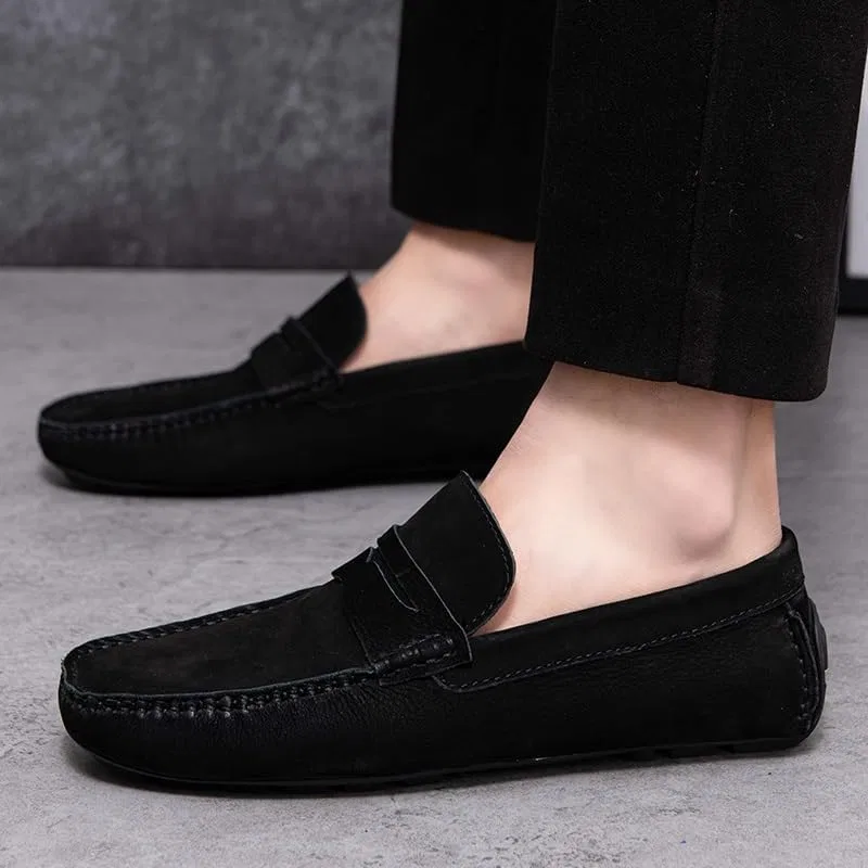 Лоферы кожаные мужские, классические, Black Nubuck Leather PUGHGAETZF — фото 4