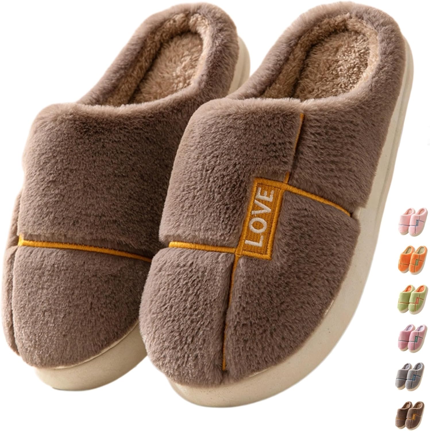 

Домашние тапочки iwhgrmp для женщин и мужчин, плюшевые хлопковые зимние теплые тапочки, милые комнатные тапочки для пары, мягкая подошва, тапочки для спальни, нескользящие шлепанцы, Coffee
