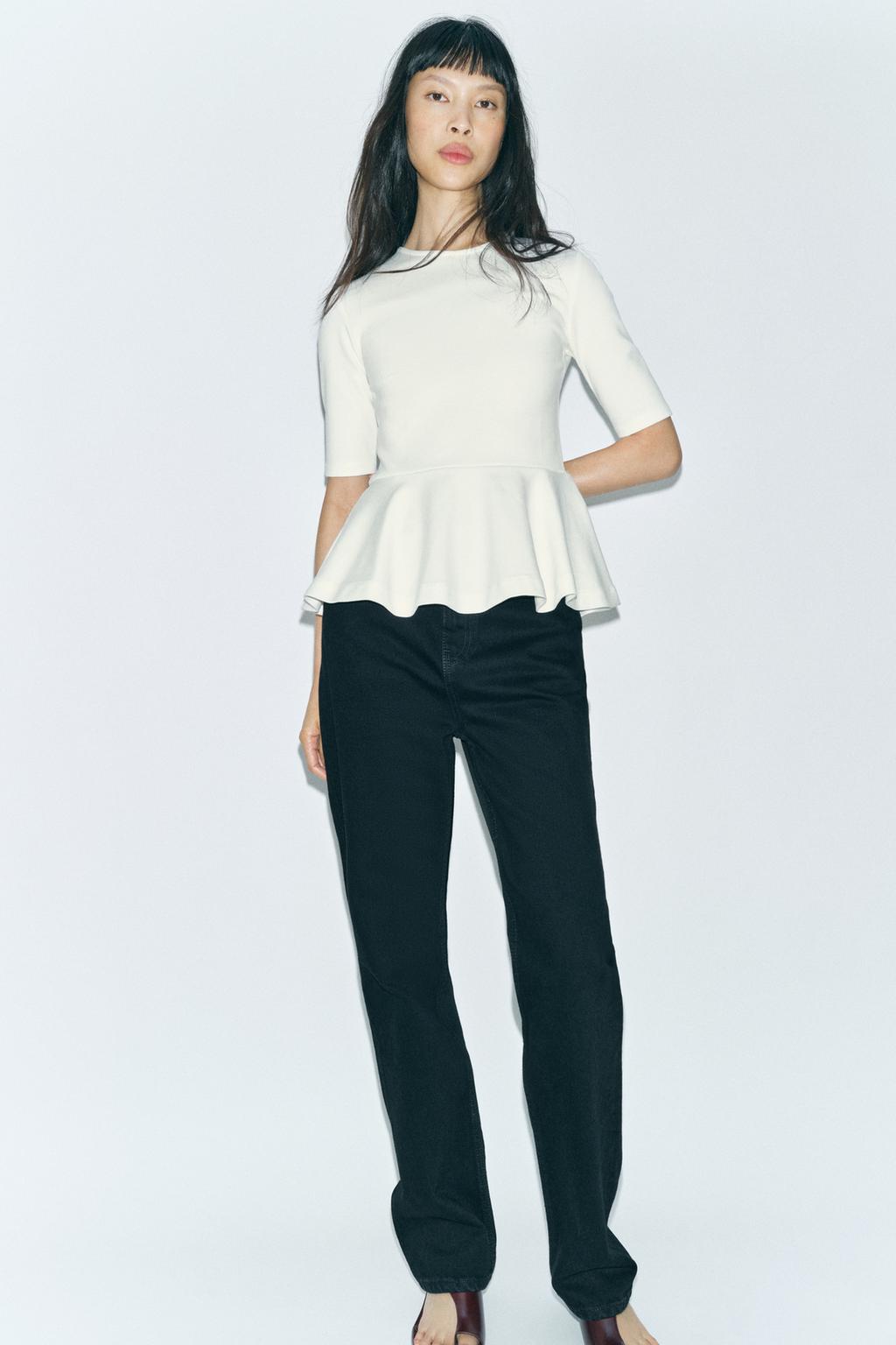 

Футболка с баской ZARA, устрично-белый