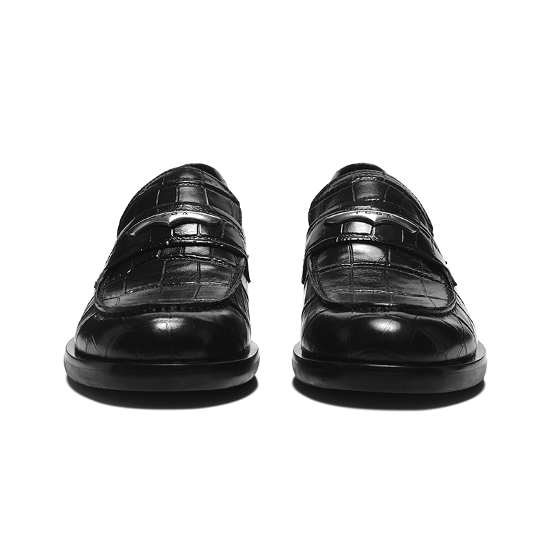 TERRA INCOGNITA Лоферы унисекс черные, с тиснением под крокодила, цвет Black, Crocodile Pattern Embossed Edition — фото 3