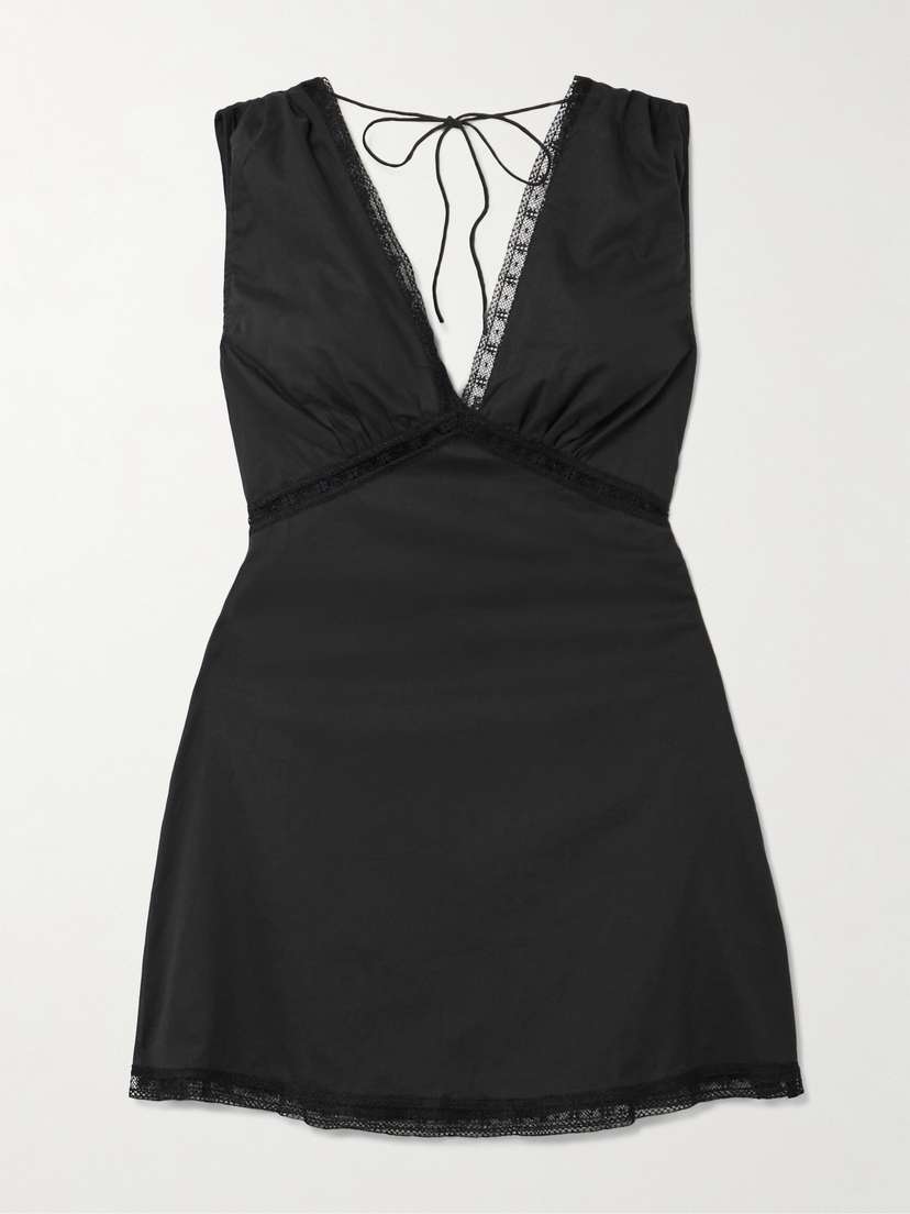 

Мини-Платье Denise из хлопковой вуали с кружевной отделкой Faithfull, черный