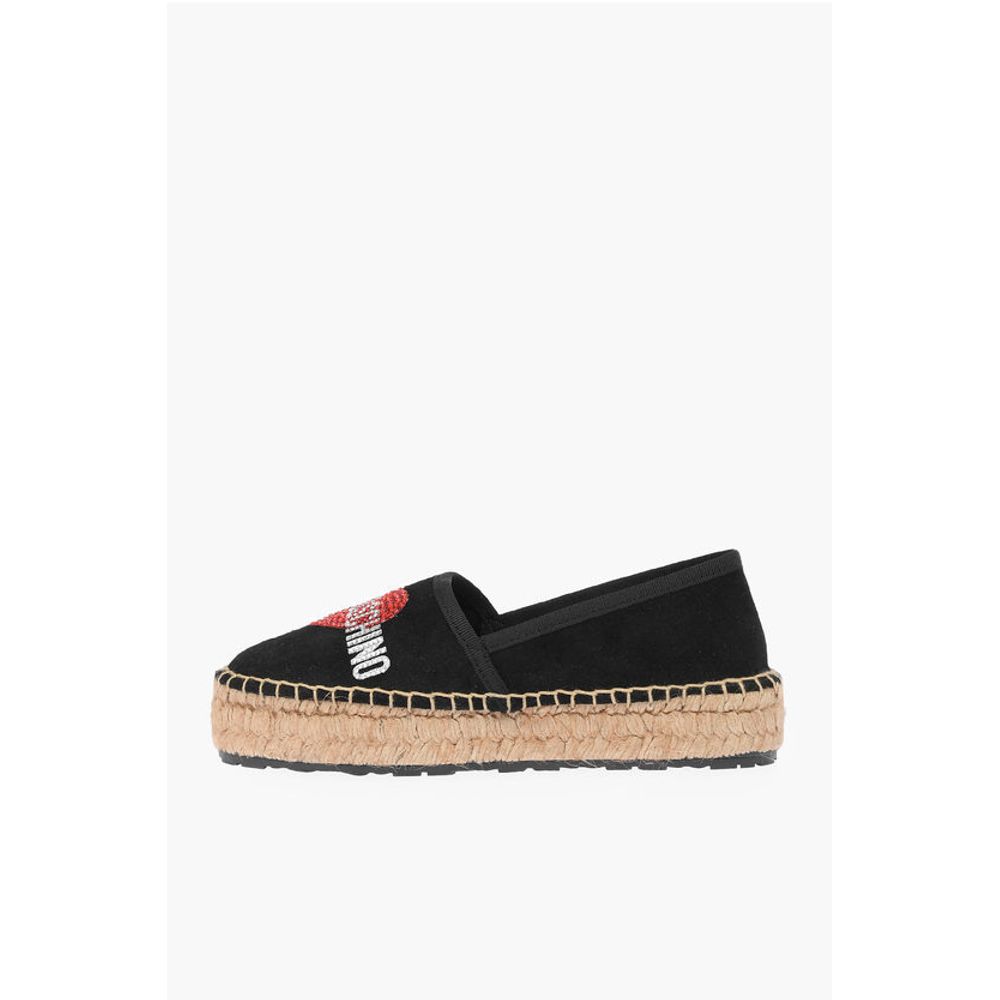 Эспадрильи LOVE из замши и спилка на платформе со стразами Lo Moschino, Black — фото 3