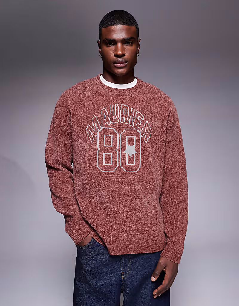 

Свободный трикотажный джемпер из шенилла с принтом Maurier 80 красного цвета Asos Design