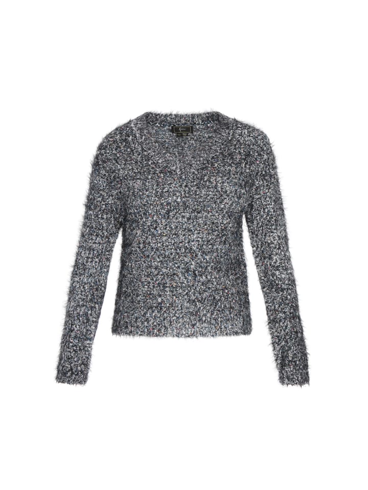 

Женский свитер черного цвета с разноцветными вставками faina