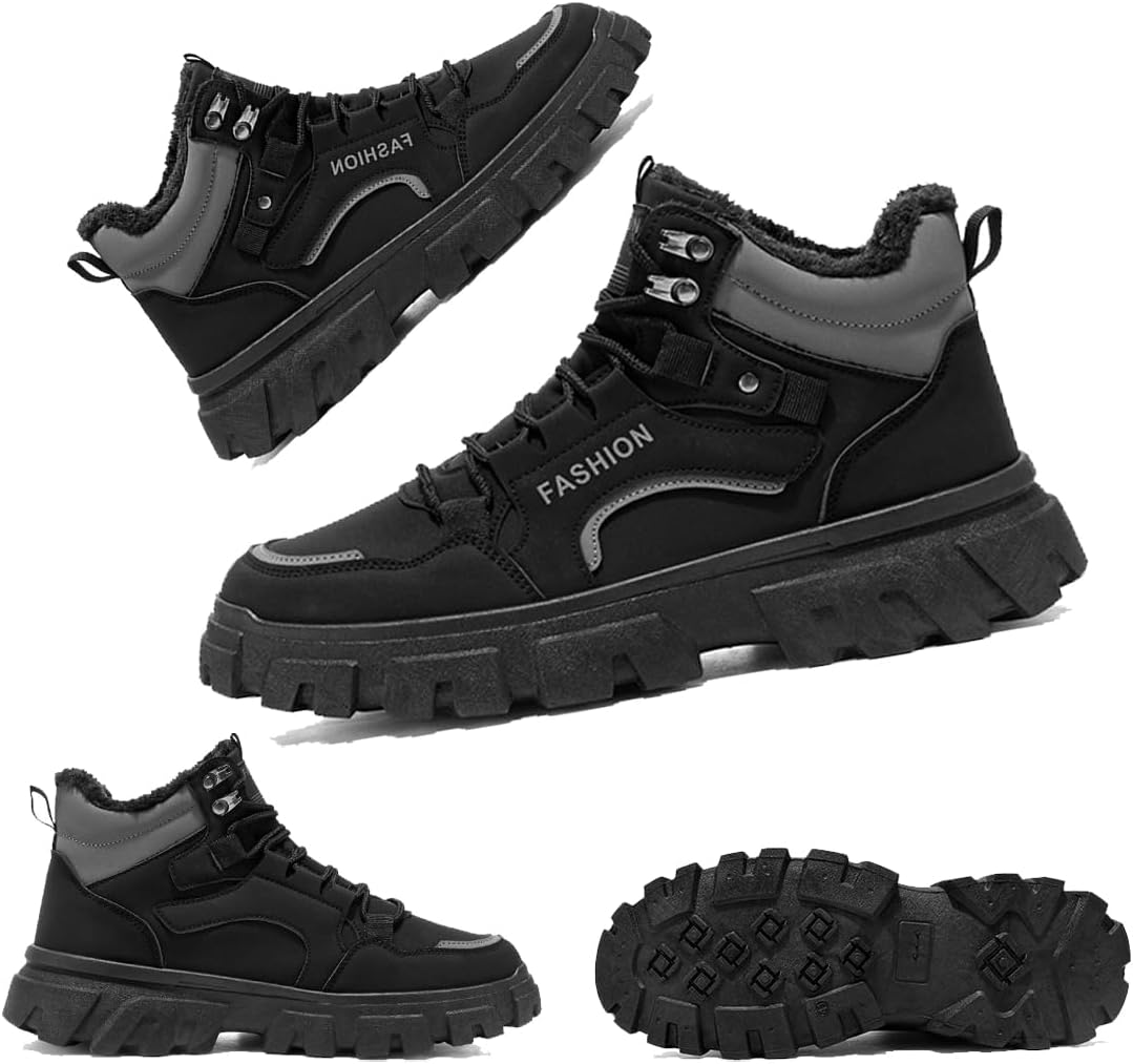 

Мужские зимние снежные ботинки - повседневные и снежные кроссовки, мужские ботинки на шнуровке, противоскользящие кроссовки, водонепроницаемая обувь для ходьбы в холодную погоду Generic, черный