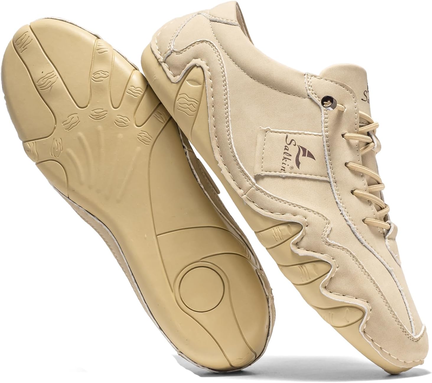 

Мужские удобные обувь для ходьбы, модная, легкая, с нулевым перепадом, эластичные на шнуровке, слипоны, повседневные обувь для вождения Eggdk, бежевый