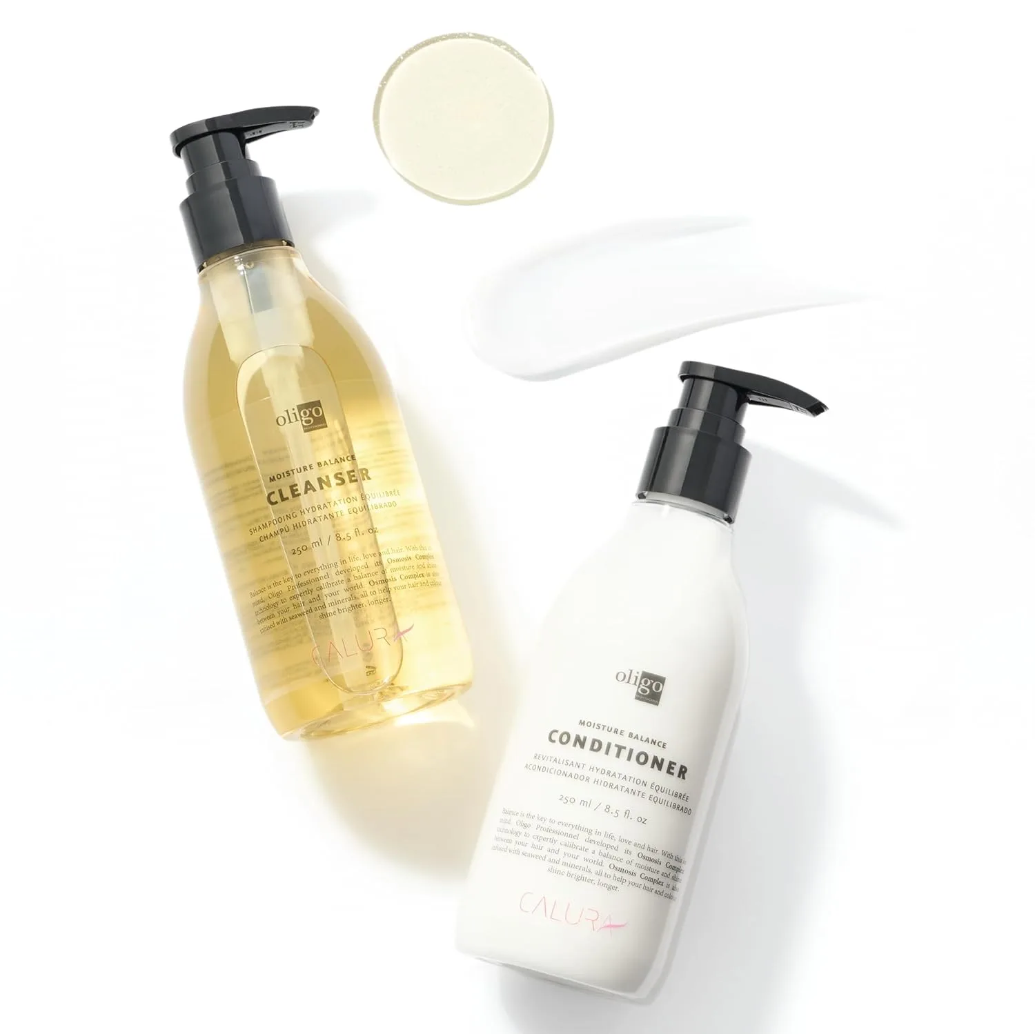 Oligo Professionnel - Calura Moisture Balance Cleanser & Conditioner - без сульфатов, веганский, без парабенов, безопасный для окрашенных волос, увлажняющая формула для сухих волос, набор 2 шт по 250 мл — фото 2