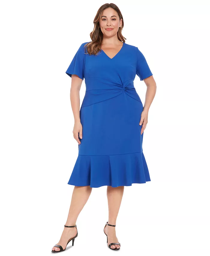 

Платье с запахом и воланами по подолу Plus Size London Times, синий