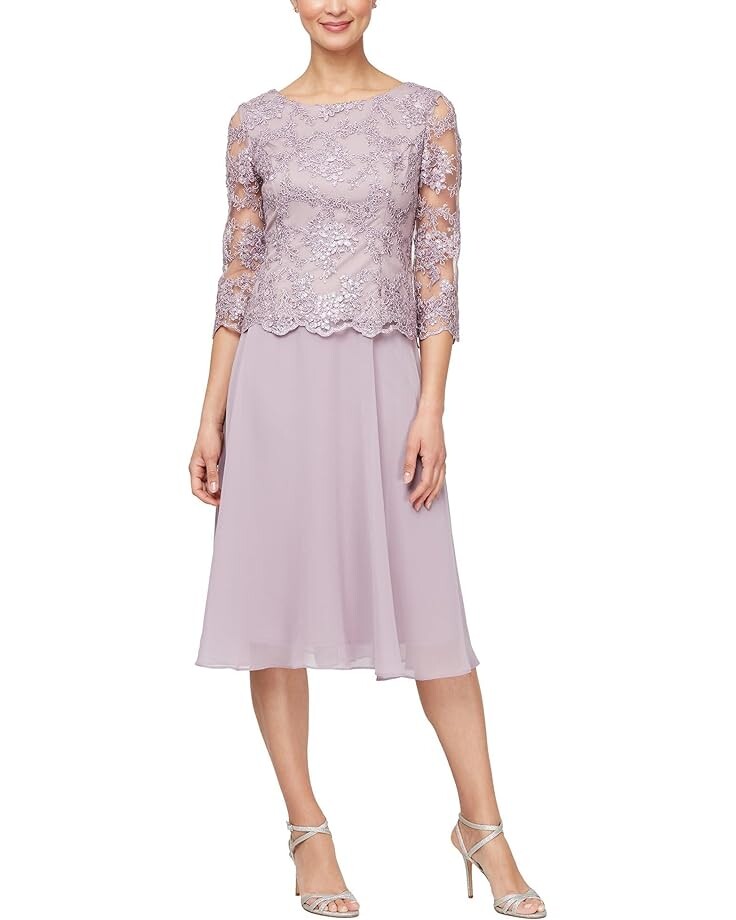 

Платье Alex Evenings Tea Length Embroidered with Full Skirt, цвет Wisteria