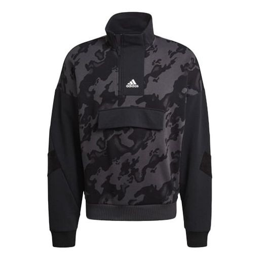 

Толстовка men's 1/4-zip aop sports training printing splicing stand collar black 4-zip aop Adidas, черный