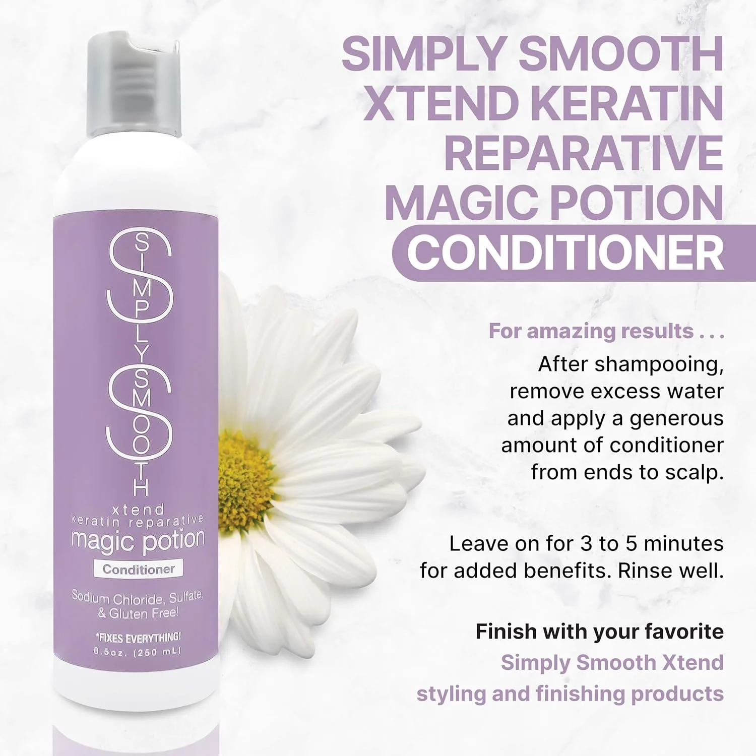 Шампунь и кондиционер Simply Smooth Keratin Reparative Magic Potion - ежедневный уход за волосами с коллагеном для всех типов волос, предотвращающий ломкость, 240 мл. — фото 4