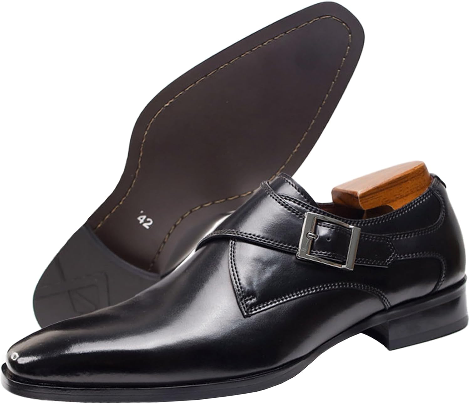 

Мужские туфли с монковской пряжкой из натуральной кожи, стильные лоферы с закрытым носком, без шнурков, низкие, для бизнеса, смокинга, формальные кожаные, противоскользящие, дышащие, повседневные Qooel, черный