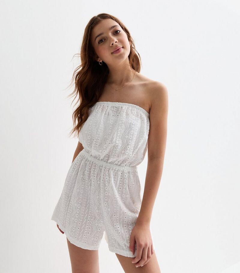 

Белый пляжный комбинезон для девочек Broderie New Look, белый