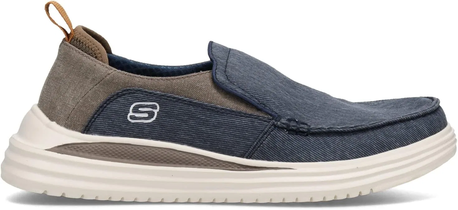 Мужские плоские туфли Skechers Proven Ever, Navy Brown Washed Canvas — фото 4