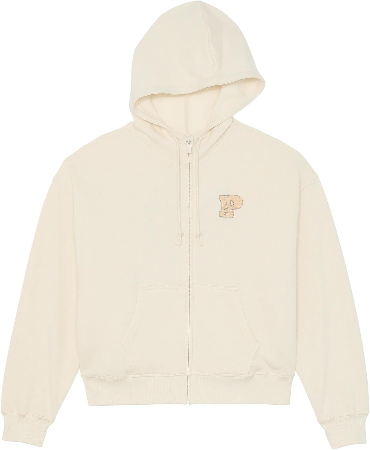 

Victoria's Secret Pink Ivy Fleece Campus Full Zip Hoodie цвет Beige New, Beige/White Shell Shine