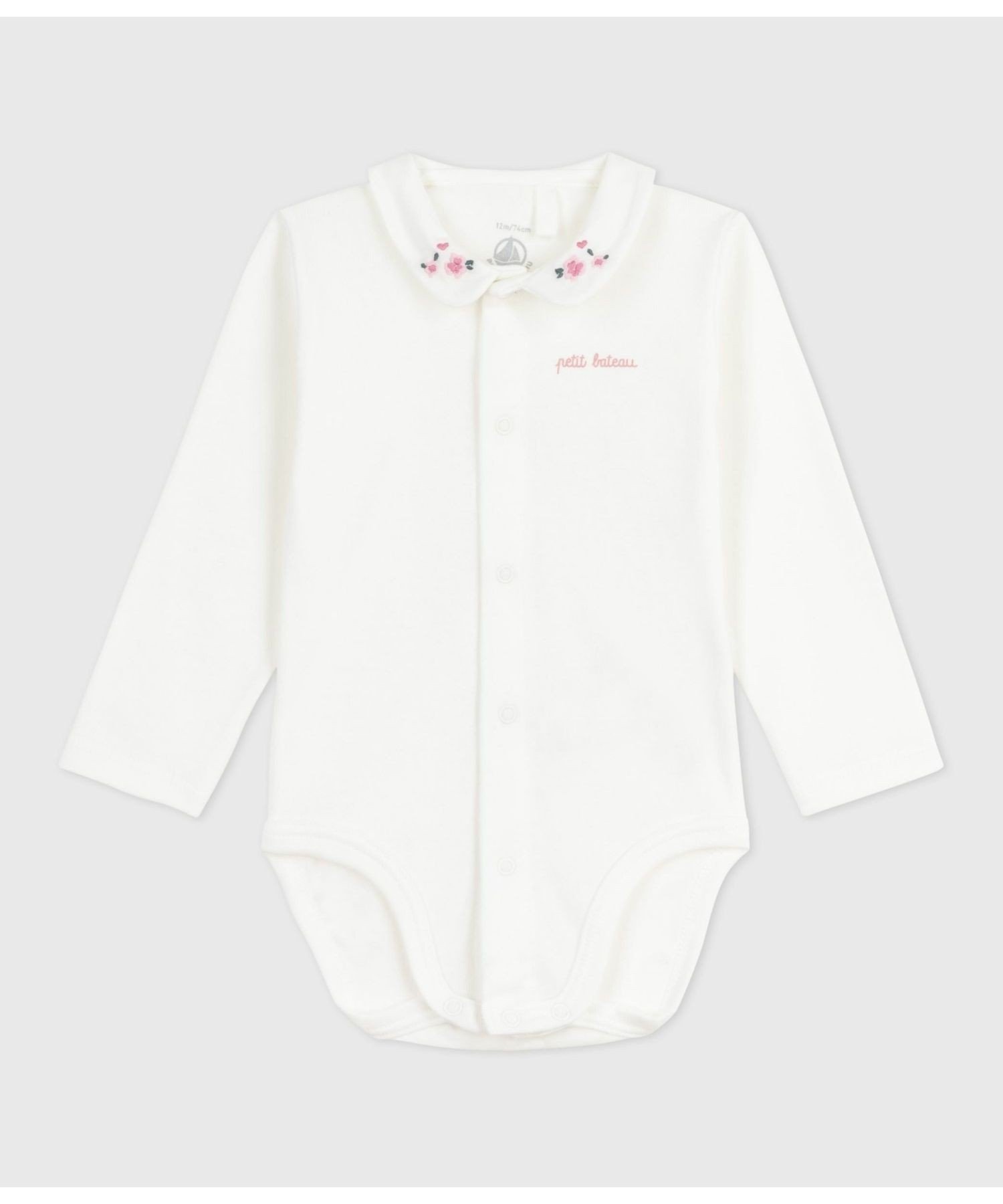 Платье с длинными рукавами и воротником PETIT BATEAU, Off-white/light pink