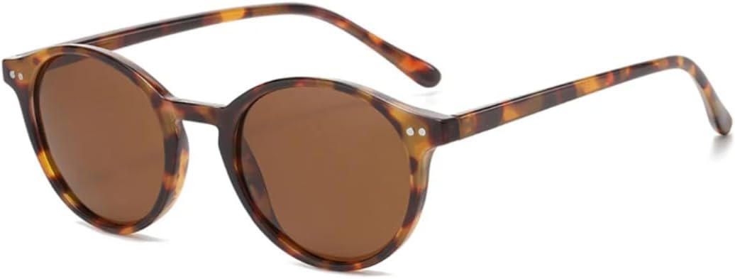 

Солнцезащитные очки для мужчин и женщин - защита UV400 - круглые сине-зеленые с панковскими заклепками, для занятий спортом на открытом воздухе и вождения DSVIGF, Leopard Tea