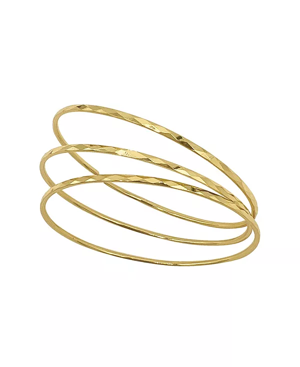 

Женский комплект из 3 кованых браслетов с покрытием из 14-каратного золота Adornia, yellow