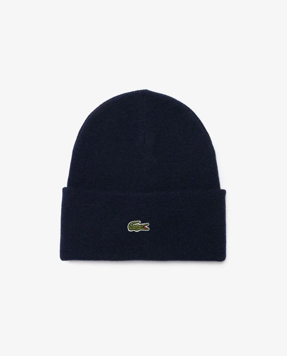 

Шерстяная шапка унисекс с ребристым краем Lacoste, тёмно-синий