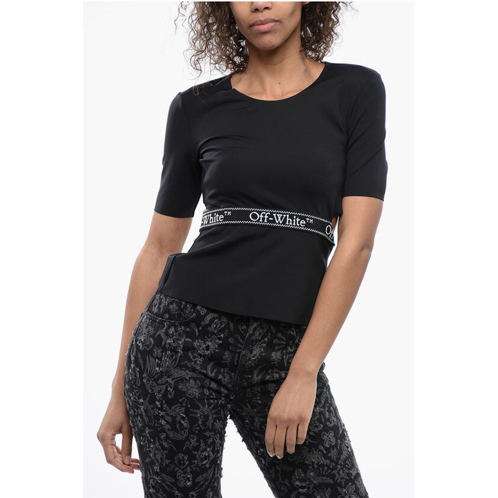 

Облегающий топ с короткими рукавами и вырезом Off-White, Black