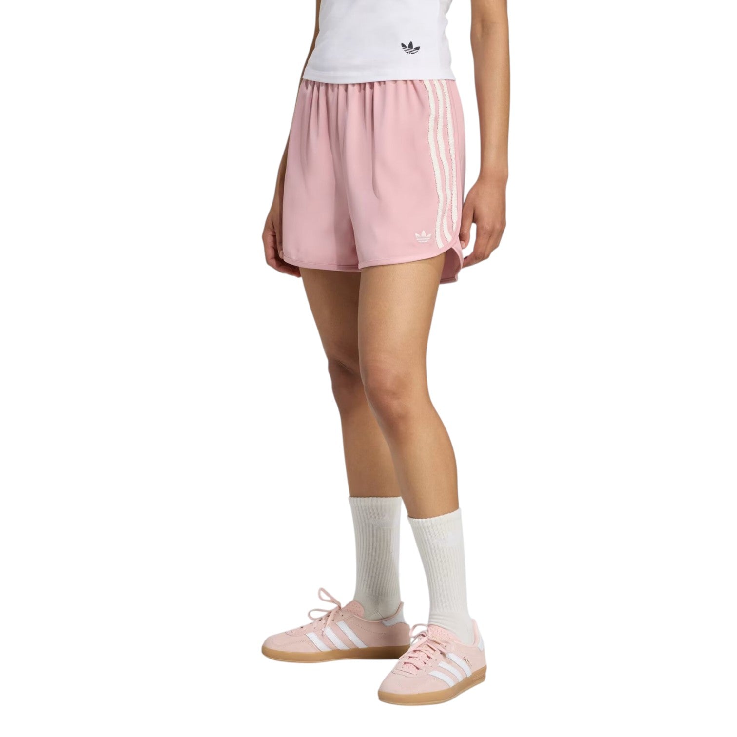 Шорты (WMNS) adidas Satin Shorts Ruffle 3-Stripes 'Wonder Mauve' — фото 2