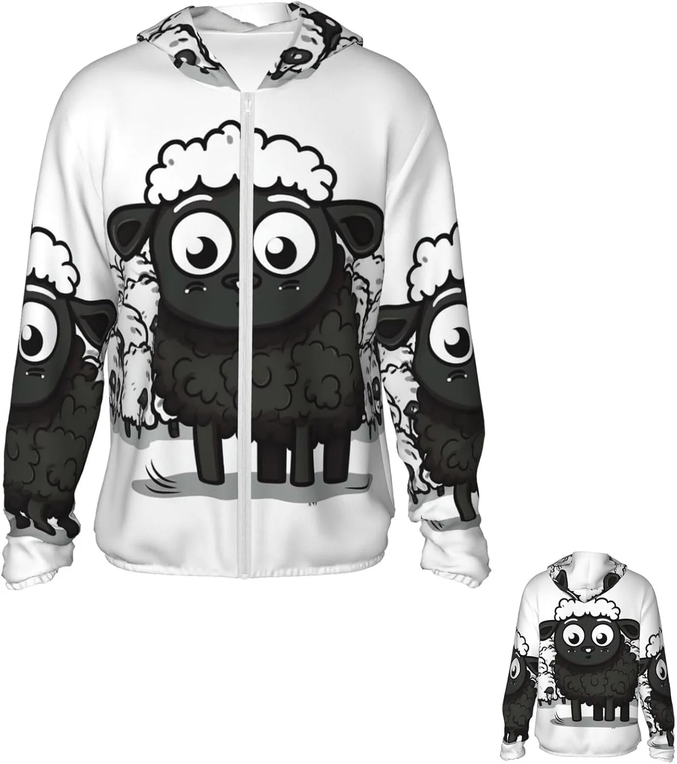 

Толстовка с капюшоном для защиты от солнца с принтом овцы, UPF 50+, на молнии, с карманами PPTHSNVB