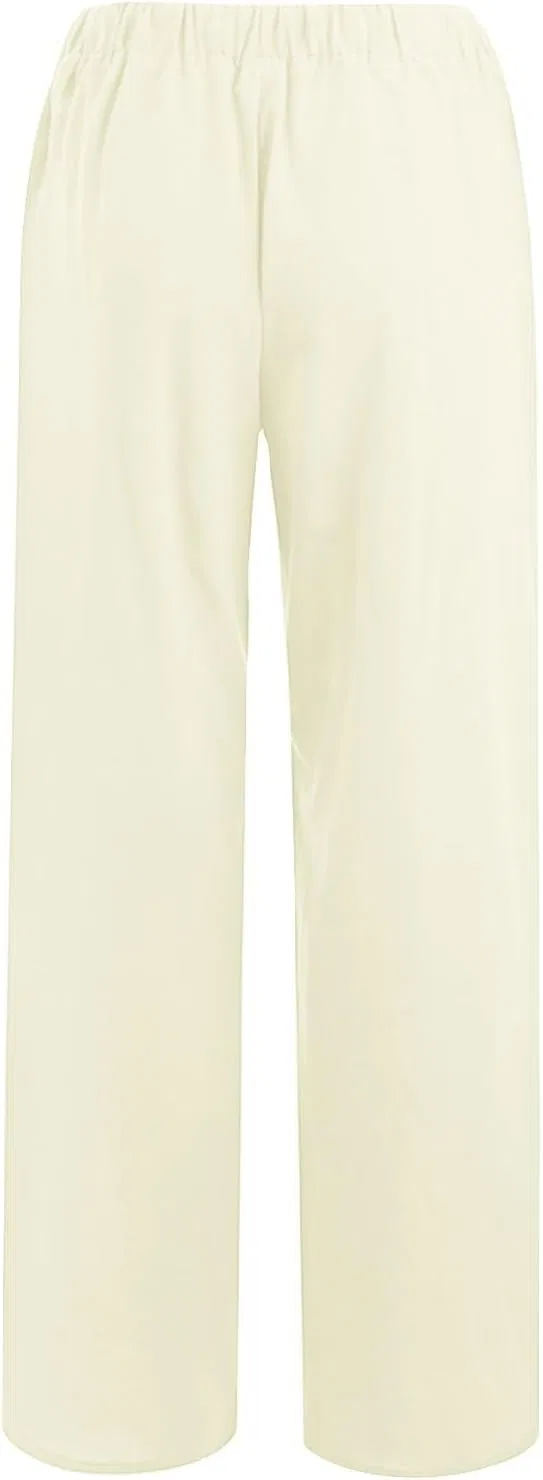 Женские брюки из льна и хлопка, широкие, с завязкой, Beige — фото 4