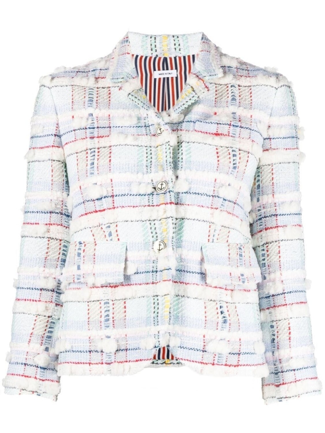 

Твидовый блейзер в клетку с пуфом Thom Browne, белый