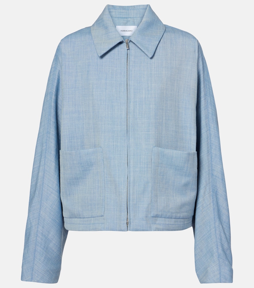 

Кроп-блузон из шерсти, шелка и льна Ferragamo, Denim/White