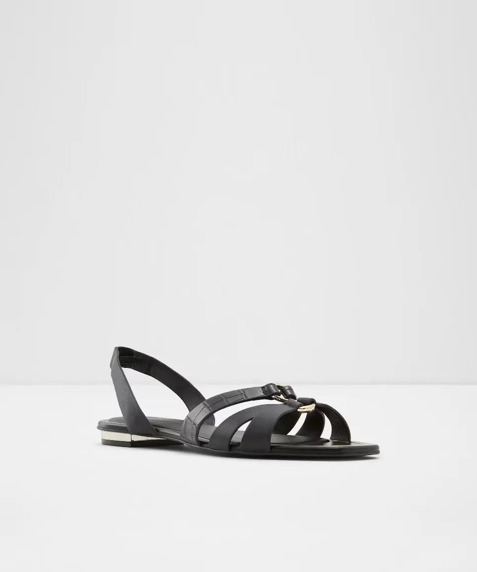 Женские босоножки на плоской подошве с квадратным носком Aldo, чёрный — фото 4