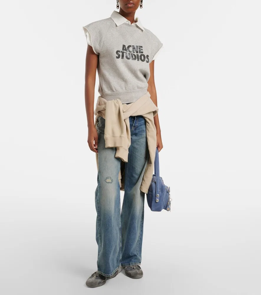 Многослойный хлопковый флисовый жилет с логотипом Acne Studios, серый — фото 2