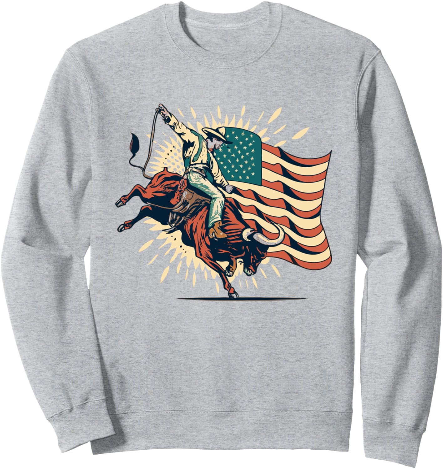 

Толстовка с изображением американского флага и символикой родео и ковбойской езды на быках Usa Bull-Riding America Rodeo'S Gifts, серый