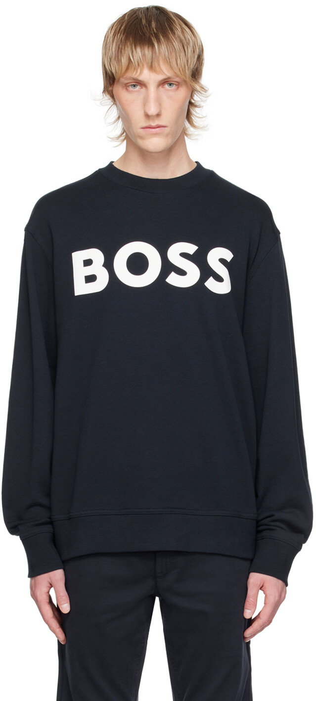 

Темно-синяя толстовка с круглым вырезом BOSS