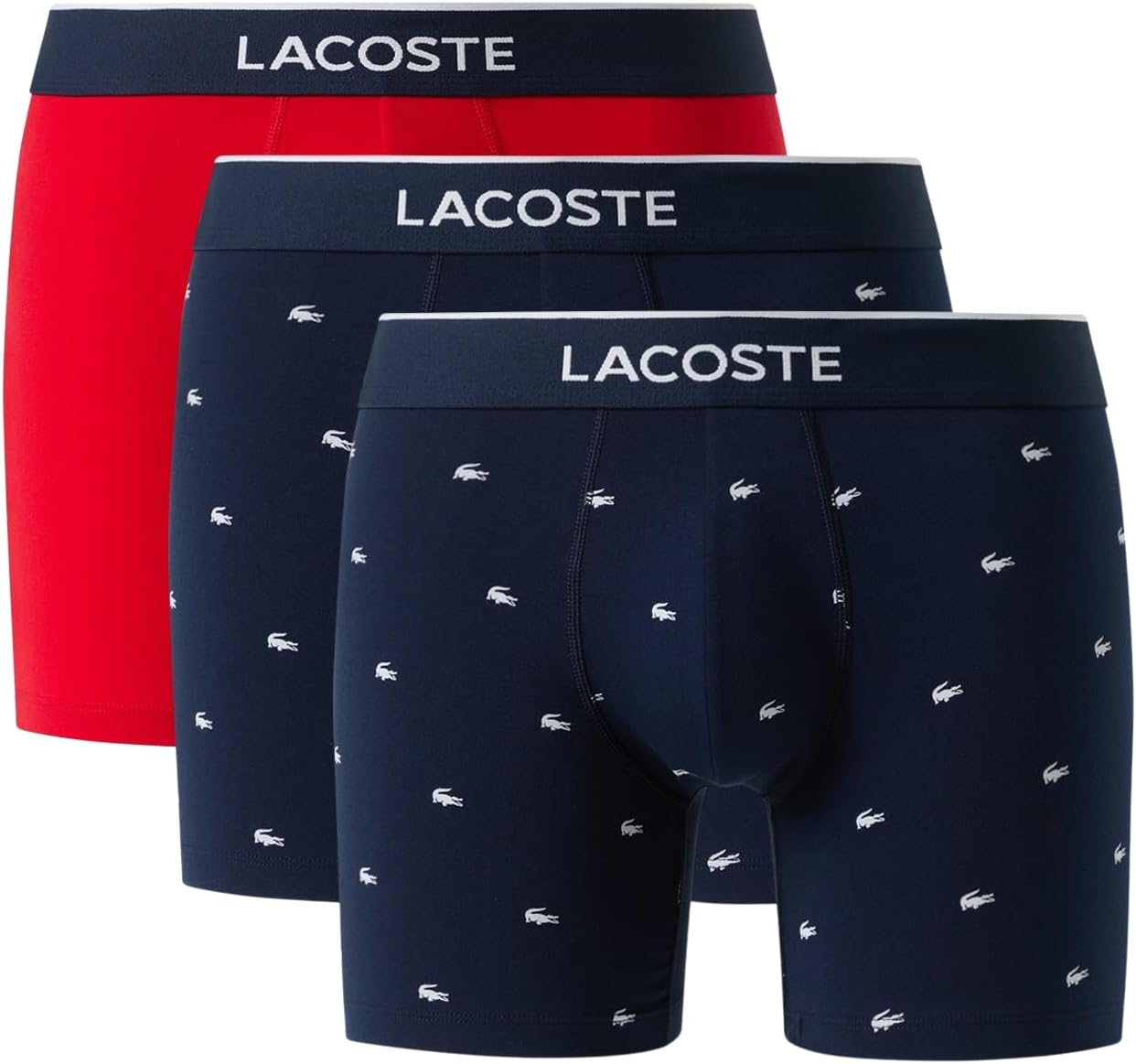 

Lacoste мужские хлопковые боксеры с мини-принтом крокодила, 3 шт (Amazon Exclusives), Navy Blue/Navy Blue/Red