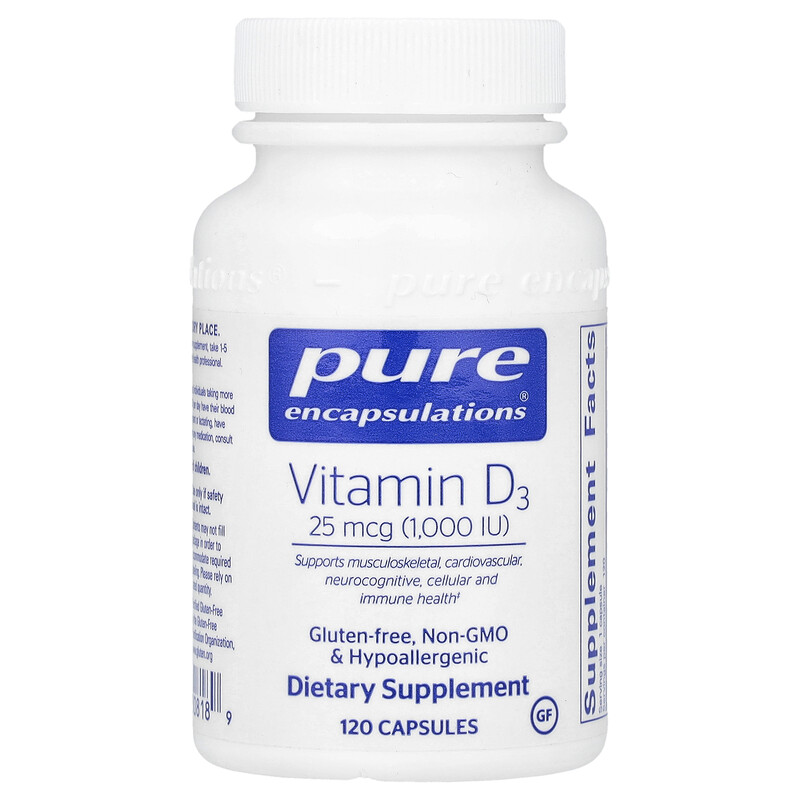 

Pure Encapsulations, Витамин D3, 25 мкг (1000 МЕ), 120 капсул