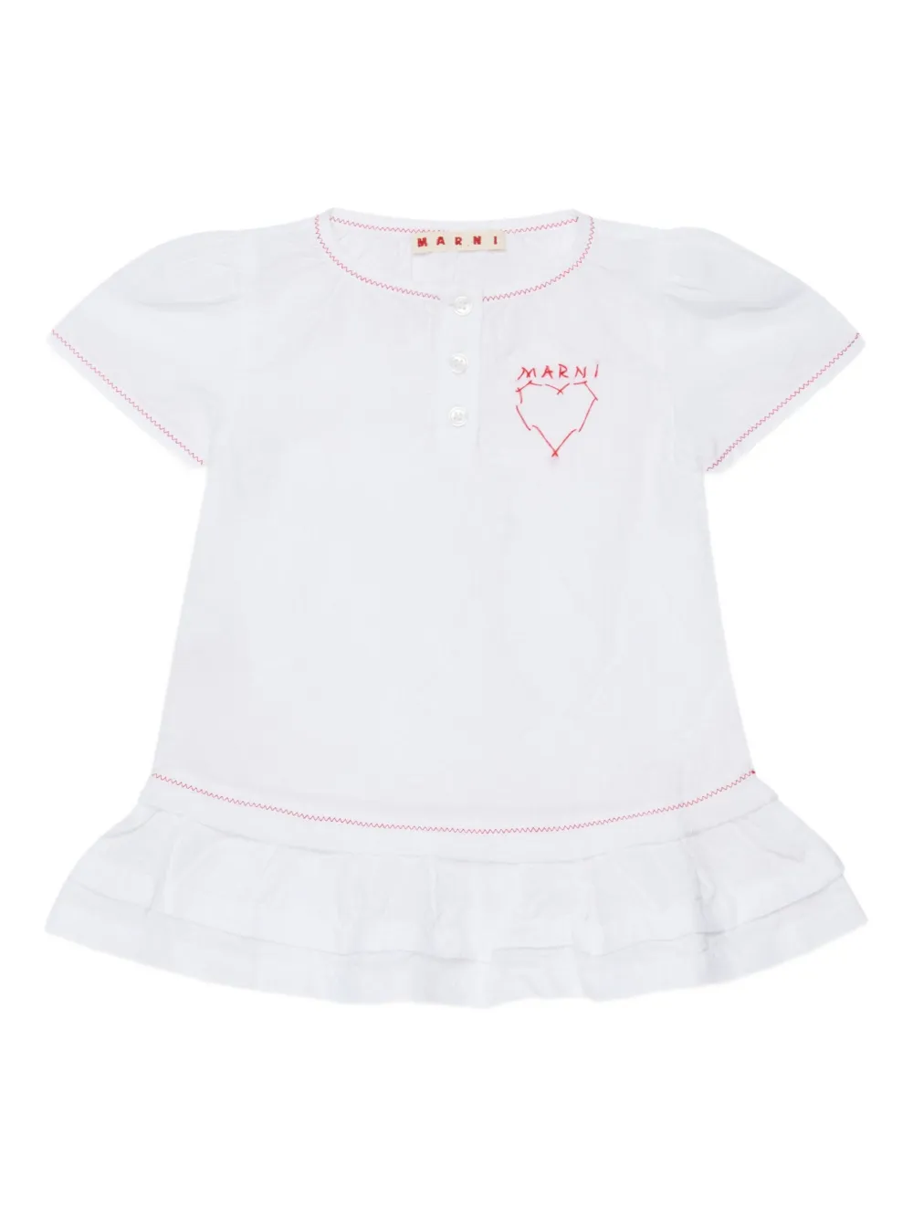 Платье с оборками и вышивкой Marni Kids, белый — фото 2