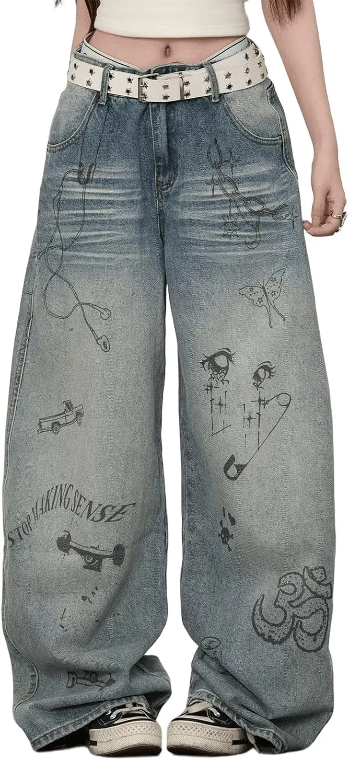 

Джинсы женские High Waisted Baggy с принтом Graffiti FEUSEUZ