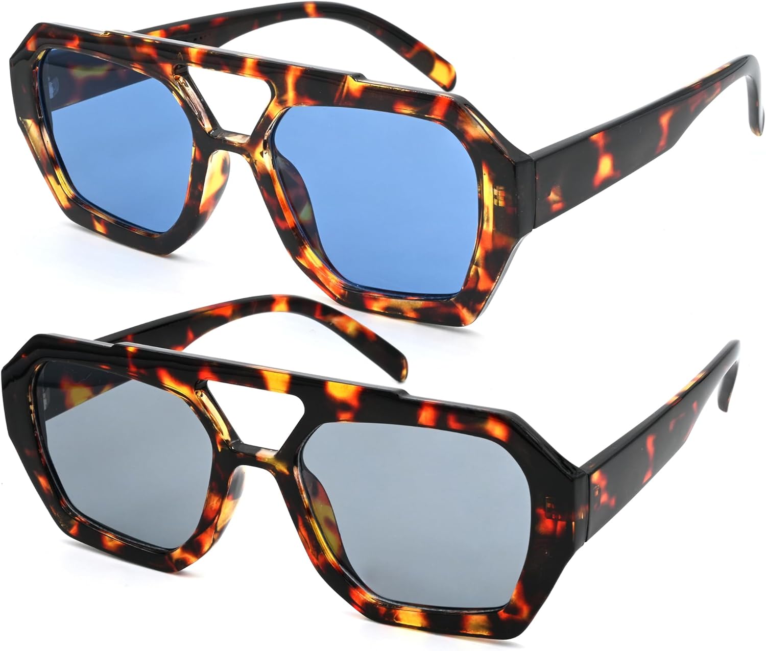 

Модные шестиугольные солнцезащитные очки-авиаторы для женщин в стиле 70-х годов, толстая квадратная оправа, двойная перемычка Teumire, A10 2 Pack-tortoise/Blue+tortoise/Grey