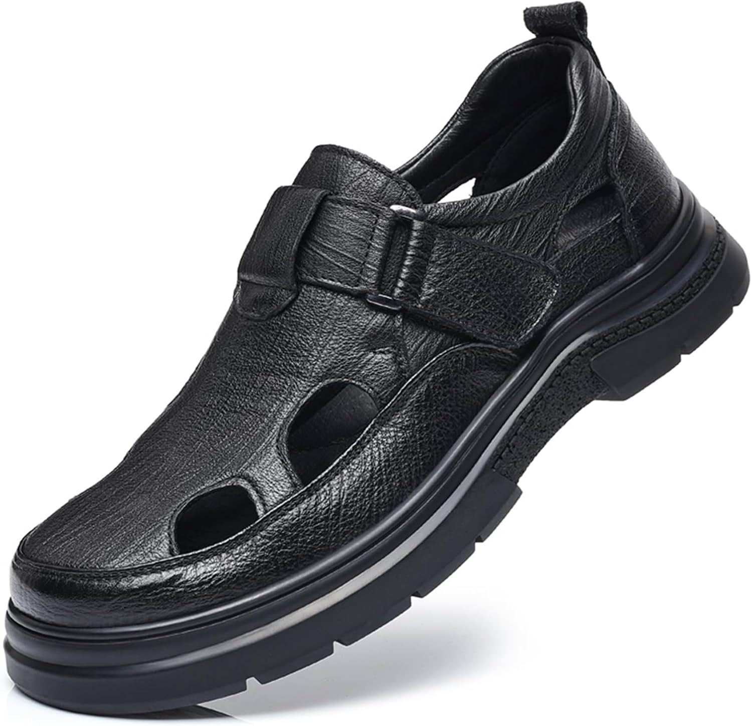 

Мужские сандалии с закрытым носком из натуральной кожи с застежкой-липучкой, летние дышащие, повседневные и деловые, водонепроницаемые, нескользящие спортивные сандалии для улицы Lossarye, черный