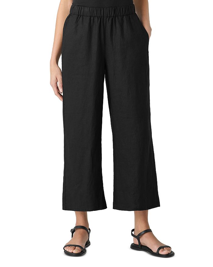 

Льняные укороченные брюки с широкими штанинами Eileen Fisher, черный
