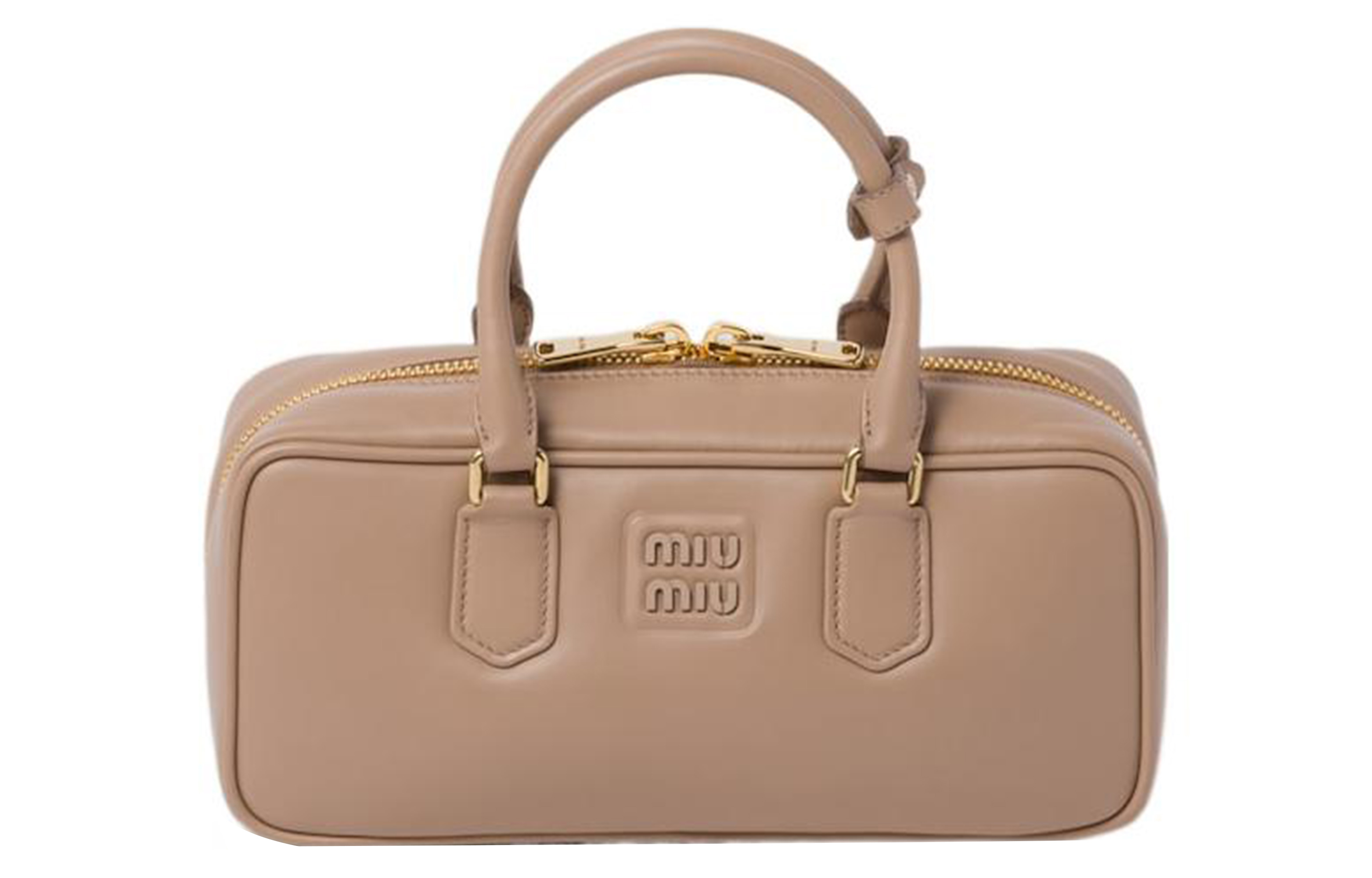

MIU MIU Сумка для боулинга из кожи, сумка через плечо, женская, бежевая с тиснением