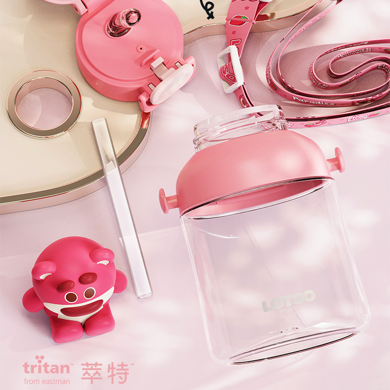 Детская бутылка-пузатик Strawberry Bear Disney «Big Belly Cup», 700 мл, Lotso + наклейки — фото 2
